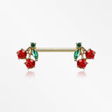 A Pair of Golden Luscious Cherry Fruit Sparkle Nipple Barbell