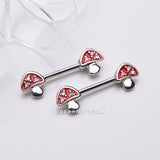 Detail View 1 of A Pair of Poison Red Mushroom Sparkle Nipple Barbell