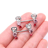 Detail View 2 of A Pair of Heart Sparkle Journey Ombre Nipple Barbell-Red/Pink/Clear Gem