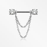 A Pair of Gem Sparkle Double Chained Nipple Barbell-Clear Gem