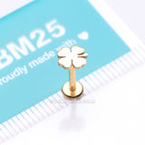 Detail View 3 of Golden Lucky Charm Clover Top Internally Threaded Labret Flat Back Stud