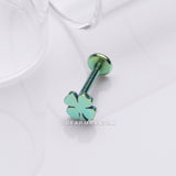 Detail View 1 of Colorline Lucky Charm Clover Top Internally Threaded Labret Flat Back Stud-Green