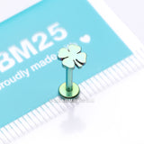 Detail View 3 of Colorline Lucky Charm Clover Top Internally Threaded Labret Flat Back Stud-Green