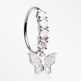 Butterfly Elegance Sparkle Dangle Multi-Gem Lined Bendable Hoop Ring-Clear Gem