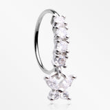 Butterfly Marquise Sparkle Dangle Multi-Gem Lined Bendable Hoop Ring-Clear Gem