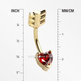 Detail View 1 of Golden Cupid's Arrow Heart Sparkle Belly Button Ring-Red