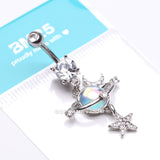 Detail View 4 of Aurora Celestial Sparkle Sun and Moon Orbit Belly Button Ring-Clear Gem