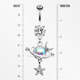Detail View 1 of Aurora Celestial Sparkle Sun and Moon Orbit Belly Button Ring-Clear Gem