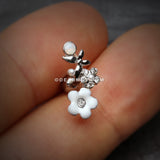 Flower Butterfly Opalescent Sparkle Cartilage Tragus Earring-Clear