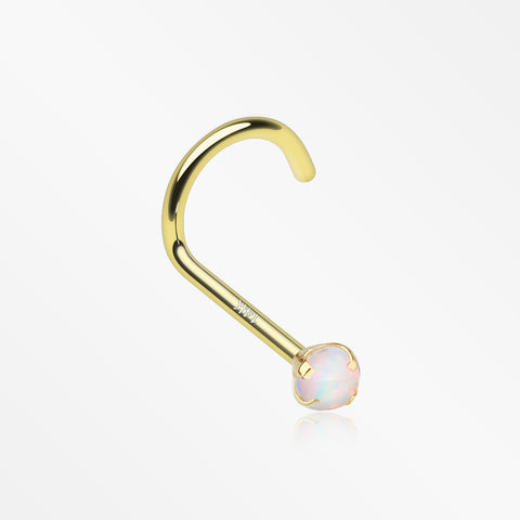 14 Karat Gold Opal Prong Set Nose Screw Ring-White