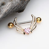 A Pair of Golden Angel Heart Sparkle Nipple Shield Ring-Pink