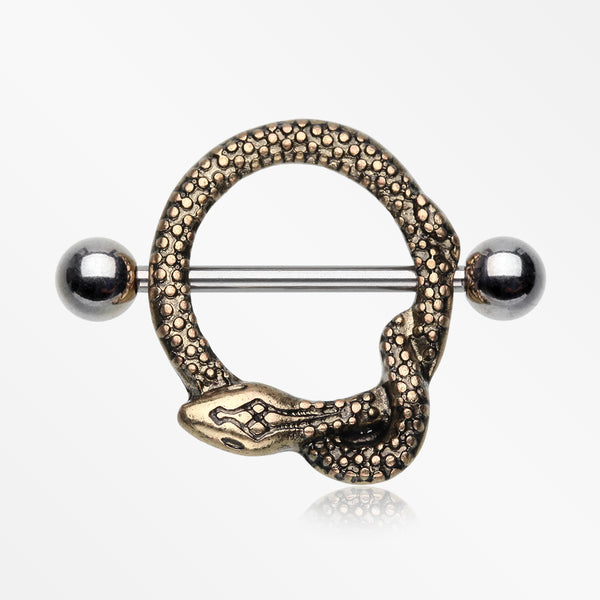 A Pair of Golden Serpent Snake Nipple Shield Ring