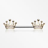 A Pair of Golden Princess Crown Nipple Barbell-Clear Gem