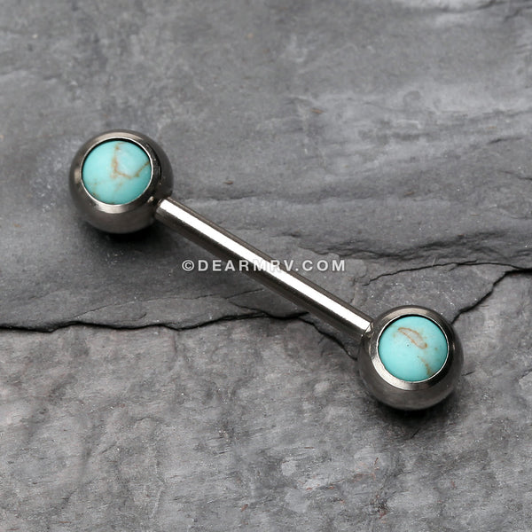 Detail View 1 of A Pair of Turquoise Stone Nipple Barbell Ring-Blue/Aqua