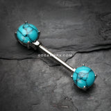 Turquoise Stone Prong Nipple Barbell Ring-Blue/Aqua