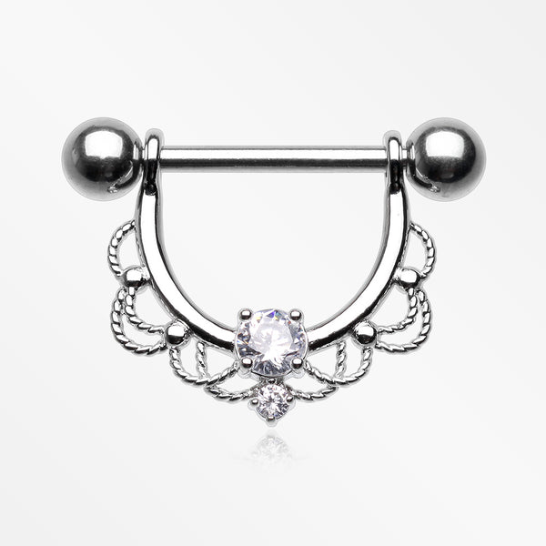 Turan Sparkle Dangle Nipple Barbell Ring-Clear