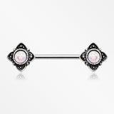 A Pair of Mystique Opal Vintage Nipple Barbell-White