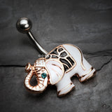 Maharajas Elephant Belly Button Ring-Clear/White