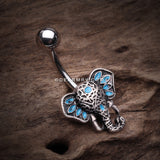 Ganesha Elephant Head Belly Button Ring-Blue