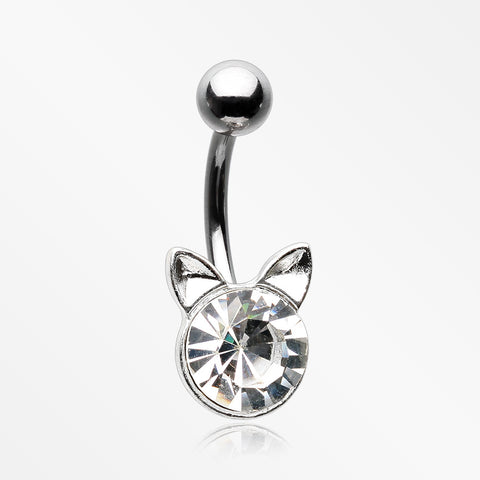 Sparkle Glam Kitty Cat Belly Button Ring-Clear