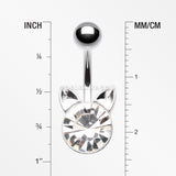Sparkle Glam Kitty Cat Belly Button Ring-Clear