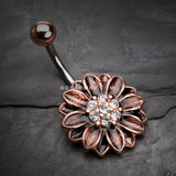 Vintage Rustica Sunflower Sparkle Belly Button Ring-Clear