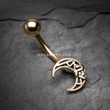 Golden Vintage Henna Moon Belly Button Ring-Gold
