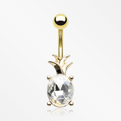 Adorable Pineapple Sparkle Belly Button Ring-Clear