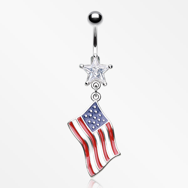 American Flag Belly Button Ring-Clear