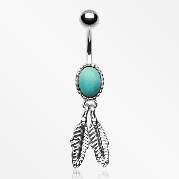 Turquoise Vintage Feathers Belly Button Ring-Turquoise