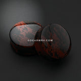 A Pair of Mahogany Obsidian Stone Double Flared Ear Gauge Plug-Red