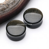 A Pair Of Golden Obsidian Stone Double Flared Ear Gauge Plug