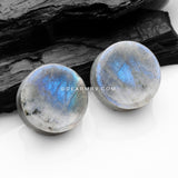 A Pair Of White Labradorite Concave Stone Double Flared Plug