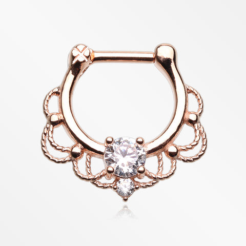 Rose Gold Turan Sparkle Septum Clicker Ring-Clear