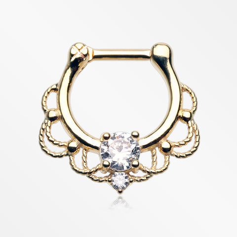 Golden Turan Sparkle Septum Clicker Ring-Clear