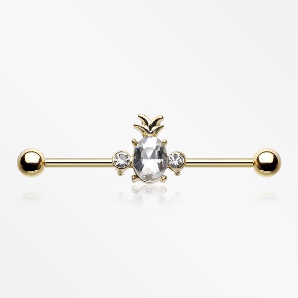 Golden Adorable Pineapple Sparkle Industrial Barbell-Clear