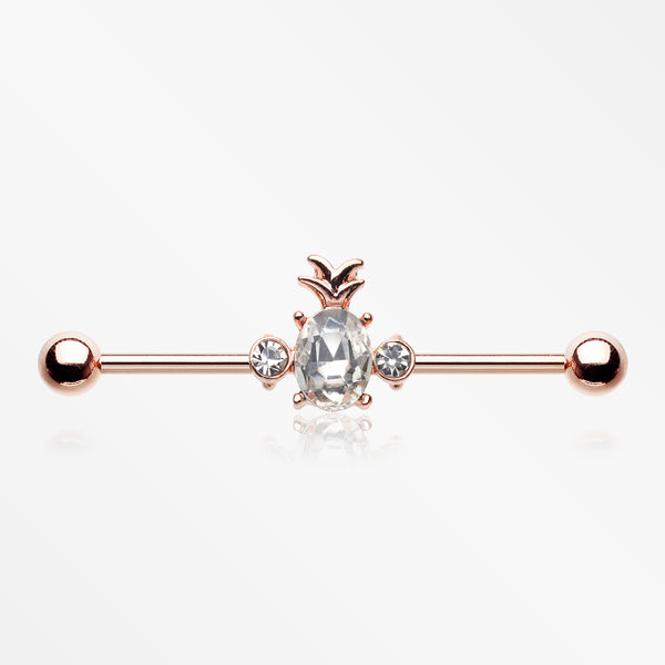 Rose Gold Adorable Pineapple Sparkle Industrial Barbell-Clear