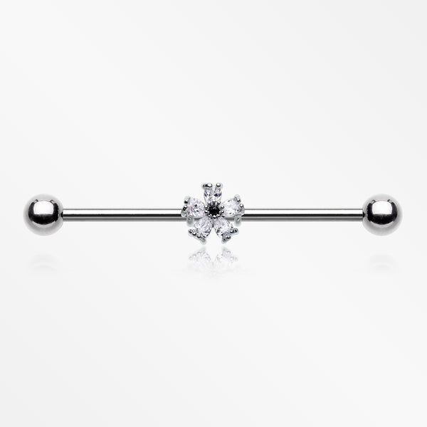 Dainty Flower Sparkle Dazzle Industrial Barbell-Clear