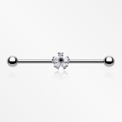Dainty Flower Sparkle Dazzle Industrial Barbell-Clear