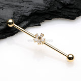 Golden Dainty Flower Sparkle Dazzle Industrial Barbell-Clear