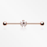 Rose Gold Dainty Flower Sparkle Dazzle Industrial Barbell-Clear