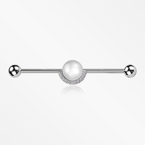 Pearlescent Sparkle Crescent Rim Industrial Barbell-Clear Gem