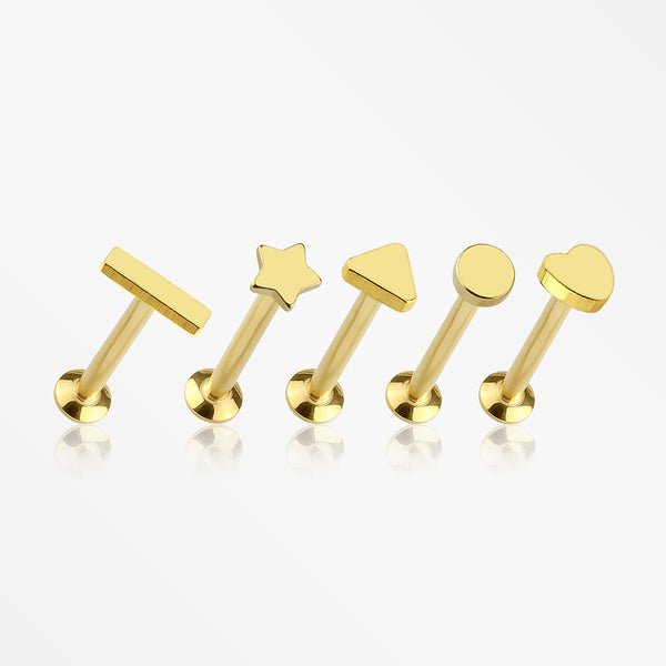 5 Pcs of Assorted Style Golden Minimalistic Internally Threaded Labret Flat Back Stud Package