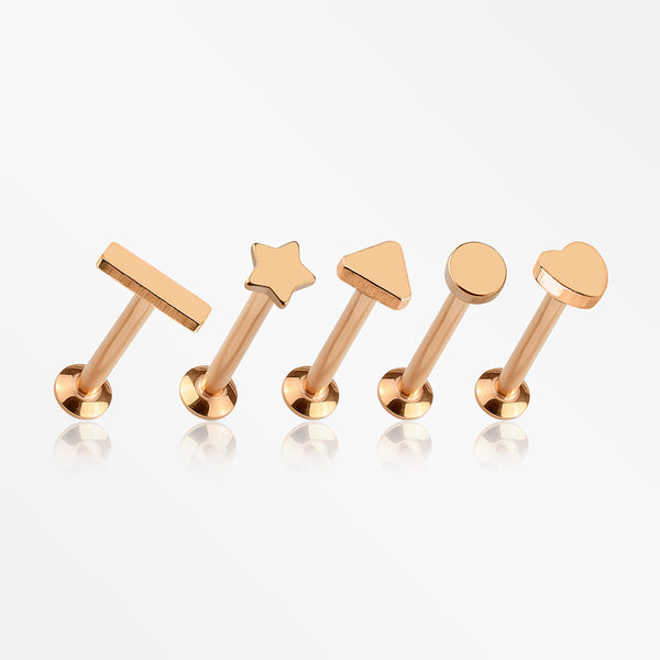 5 Pcs of Assorted Style Rose Gold Minimalistic Internally Threaded Labret Flat Back Stud Package