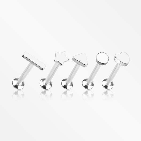 5 Pcs of Assorted Style Steel Minimalistic Internally Threaded Labret Flat Back Stud Package