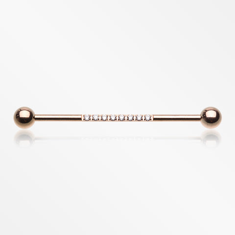 Rose Gold Sparkle Lined Gems Industrial Barbell-Clear