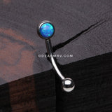 Fire Opal Press Fit Sparkle Curved Barbell-Blue Opal