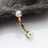 Golden Fire Opal Claw Prong Set Sparkle Internally Threaded Curved Barbell-White Opal