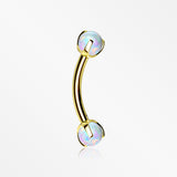 Golden Fire Opal Claw Prong Set Sparkle Internally Threaded Curved Barbell-White Opal