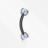 Blackline Fire Opal Claw Prong Set Sparkle Internally Threaded Curved Barbell-White Opal